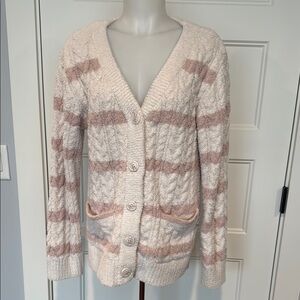 Gelato Pique Button Down Striped Fuzzy Sweater in Free Size